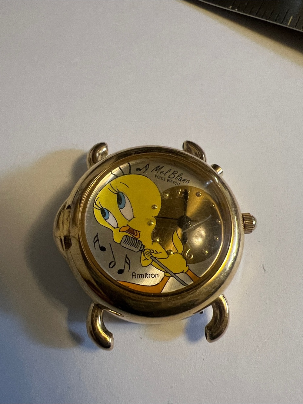 Armitron Gold Tone Tweety Singing Watch Face with Yellow Dial